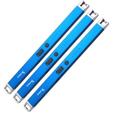 Imagem de Isqueiro elétrico à prova de vento USB sem chama recarregável com trava de segurança para vela (azul, 3 unidades)