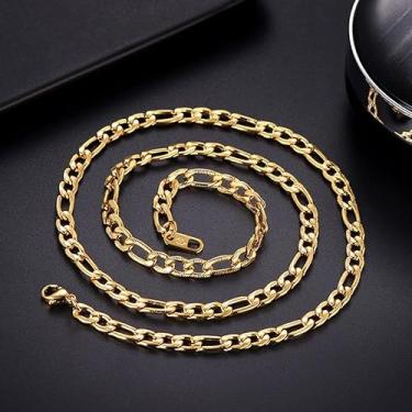 Imagem de Colar masculino fígaro/cubano, corrente de aço inoxidável, elegante, banhado a ouro/prata/preto/ouro rosa, joia estética feminina, 24inch, Aço inoxidável, Sem Pedra Preciosa
