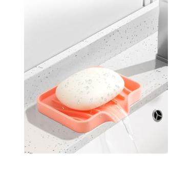 Imagem de 2 peças de suporte de sabão autodrenante, saboneteira de silicone, adequado para cozinha, banheiro, chuveiro, banheira, recipiente de sabão (rosa)