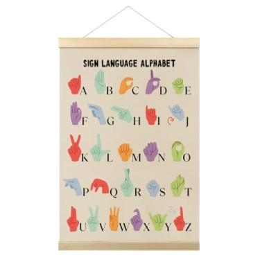 Imagem de Asl Alphabet Poster Hanger Frame, pôster alfabeto para parede de sala de aula, pôsteres americanos para decoração Boho Asl, pôsteres de aprendizagem para quarto, sala de aula, sala de jogos, sala de