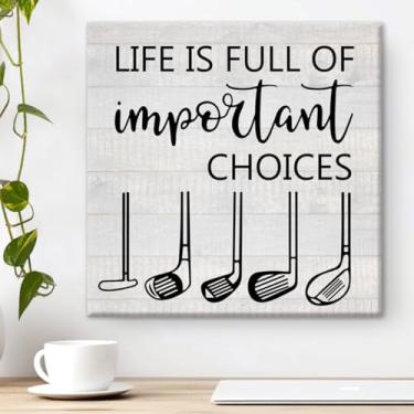 Imagem de Important Choices Golf Canvas Prints Wall Art Decor Desk Sign Golf Life Poster Painting Framed Artwork 20.3 cm x 20.3 cm Golfer Rustic Home Office Shelf Wall Decoration Gift for Him