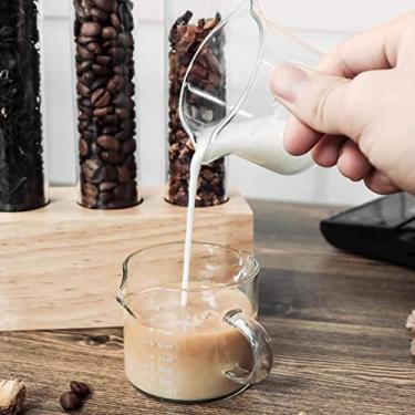 Imagem de Copo medidor de café de vidro com marcações de escala, vidro borossilicato resistente ao calor, capacidade de 75 ml, bico largo para bebidas e leite