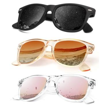 Imagem de Óculos de sol polarizados para homens e mulheres, acabamento fosco, lentes espelhadas coloridas (pacote com 3), Preto/marrom cristal/rosa