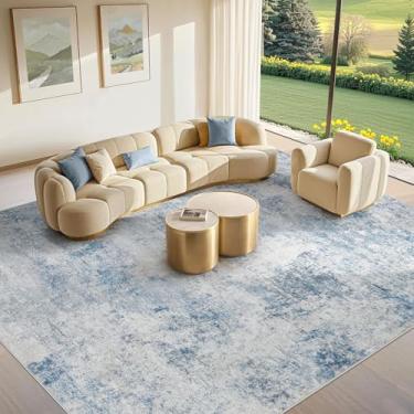 Imagem de Tortania Tapete lavável 15 x 23 cm para sala de estar: tapetes modernos abstratos neutros grandes e finos - Tapete interno antiderrapante para quarto, sala de jantar, escritório, berçário, decoração