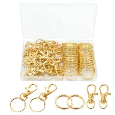 Imagem de 60 peças de ganchos de ouro para chaveiros, fechos giratórios, ganchos de pressão com chaveiros, fechos de garra de lagosta para fazer joias, chaveiro de artesanato DIY