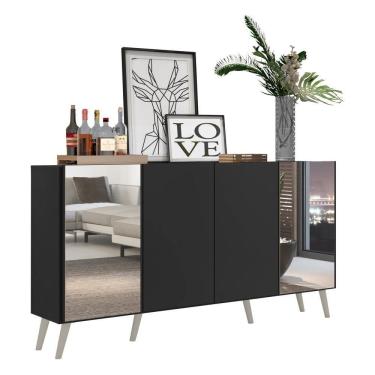 Imagem de Aparador Buffet 4 Portas Com Espelho Retrô Vegas V3562 Preto/Branco Preto/Branco