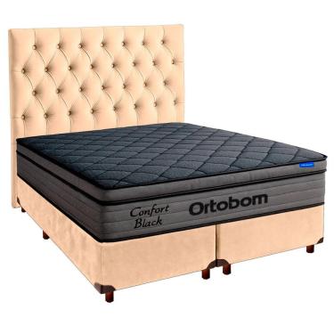 Imagem de Cama Box Perola+cabeceira+colchão King Confort Black Ortobom