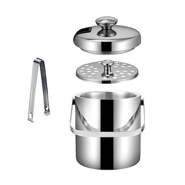 Imagem de Balde de gelo com tampa, pinças e coador Balde de gelo isolado de aço inoxidável de parede dupla, ideal para bar de coquetel, festas, vinho gelado, balde de gelo de bar de champanhe (3 litros)