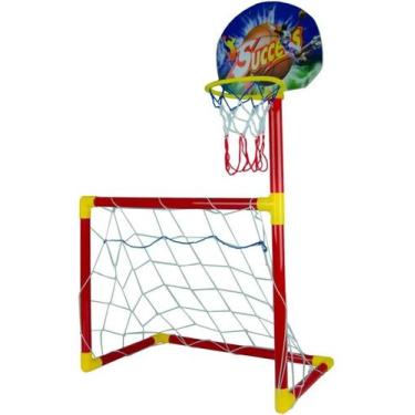 Imagem de Brinquedo Jogo 2 Em 1 Basquete Futebol Trave Cesta Bolinhas - IMPORTWA