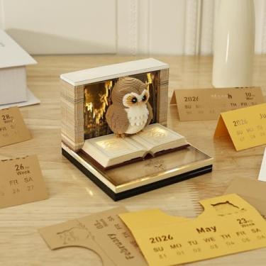 Imagem de Calendário Time Piece, calendário de papel 3D 2026 criativo calendário de mesa 3D gerenciamento de tempo bloco de notas 3D alívio de estresse para mesa de escritório em casa (coruja)