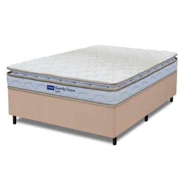 Imagem de Cama Box Casal Probel Espuma D33 Pillow Top 138x188x56cm Guarda Costas Lyon Branco/bege Branco / Bege