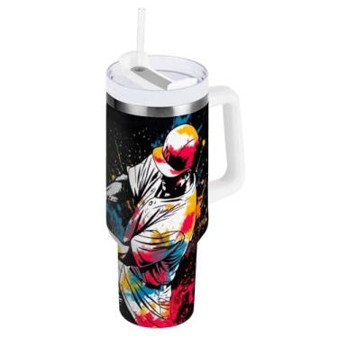 Imagem de Blueangle Copo isolado de 850 g com alça e tampa de canudo - Caneca de viagem de aço inoxidável à prova de vazamento, garrafa de água de jogador de beisebol a vácuo de parede dupla (990)