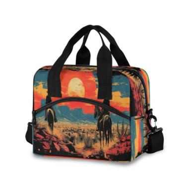 Imagem de Blueangle Lancheira isolada com estampa de cowboy do oeste americano, alça de ombro removível e alça - lancheira reutilizável para homens e mulheres (249)