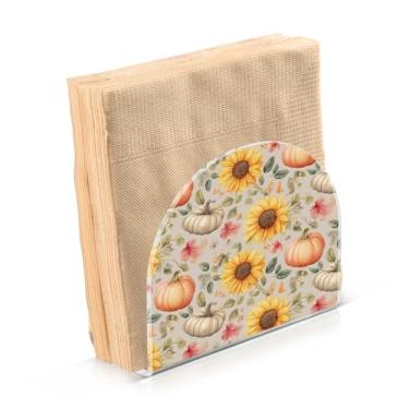 Imagem de Blueangle Pacote com 2 porta-guardanapos de girassóis e abóboras de outono - decoração de mesa de acrílico à prova de vento para cozinha e casa, dispensador de lenços de férias com porta-guardanapos