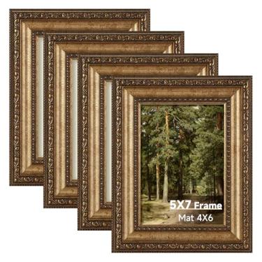 Imagem de Splinterix Conjunto de 4 molduras vintage bronze antigo, 12 x 17 cm, molduras ornamentadas vintage para parede ou mesa, moldura dourada 12 x 17 cm com vidro verdadeiro, pôster 10 x 15 cm com tapete ou