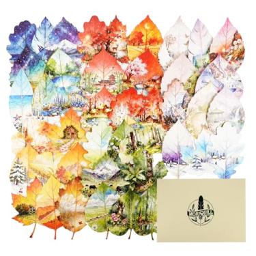 Imagem de Moriquill 48 peças adesivos de cartolina de folhas cênicas - paisagem sazonal grandes folhas cortadas para álbuns de recortes e artesanato DIY