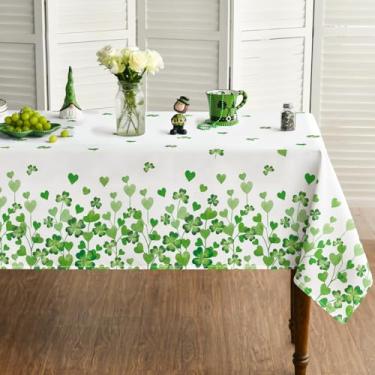 Imagem de Horaldaily Toalha de mesa retangular do Dia de São Patrício 152 × 354 cm, trevo irlandês, branca, lavável, para decoração de festa, piquenique, jantar