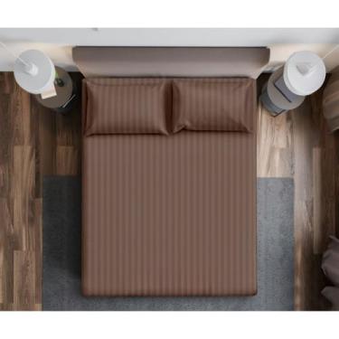 Imagem de Jogo de lençol com de 02 03 Preço Não Desbota Conjunto de Capa de Colchão Solteiro Casal Queen King(13#MARRON ESCURO Listrado,SOLTEIRO)