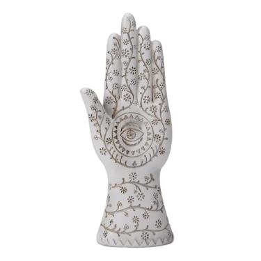 Imagem de BRABUD Hamsa Estátua de mão com olho turco 24 cm (A) resina decoração estética para sala de estar quarto estante escritório mesa presente colecionável branco TQGJBS672