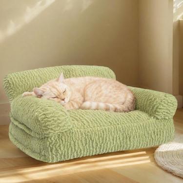 Imagem de KHONSU PET Sofá-cama ortopédico para gatos – Sofá grande de pelúcia para gatos internos, poltrona lavável e fofa para cães e gatinhos com capa removível, cama confortável de suporte, 76 cm verde
