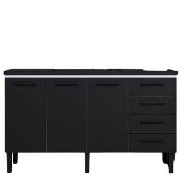 Imagem de Armário de Cozinha 144cm 100% Aço 3 Porta e 4 Gavetas Balcão (Preto)