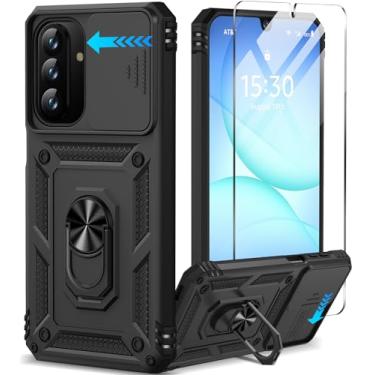 Imagem de Taisairu Capa para Samsung Galaxy A17 5G com protetor de tela e capa de lente de câmera deslizante, suporte de anel magnético de rotação de 360° integrado à prova de choque, capa protetora para
