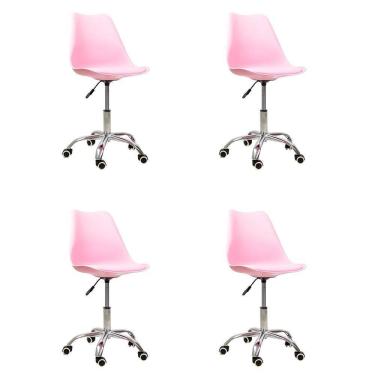 Imagem de Kit 4 Cadeiras Office Base Cromada Giratória Saarinen Rosa