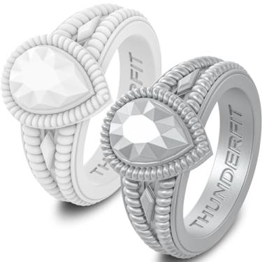 Imagem de ThunderFit Anéis de silicone para mulheres, alianças de noivado de borracha pera 13,5 mm de largura 5,5 mm de espessura - 1/2 pacote variado