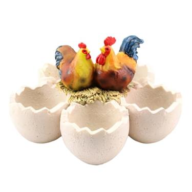 Imagem de Chewtoyo Vaso de galo de resina, adorável design de galo e casca de ovo para decoração de casa, vasos de plantas de Páscoa, uso interno e externo 15 x 16 x 11 cm