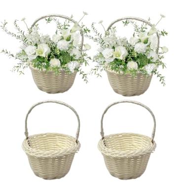Imagem de Cesta, 4 cestas de vime em miniatura com alças pequenas de tecido, cestas de florista, enfeite de cena, flor para decoração de festa de casamento, salgueiro