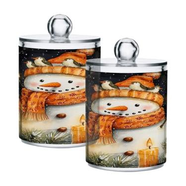 Imagem de xigua Pacote com 2 suportes para bonecos de neve de Natal para bolas de algodão, cotonete – Frasco de plástico de boticário transparente e versátil para armazenamento de maquiagem de banheiro