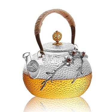 Imagem de CGKs6anmU Bule de vidro criativo grosso resistente ao calor ameixa bule de vidro com alça bule de flores domésticas chaleira de escritório (cor: tamanho transparente: 14 x 10 cm) (transparente 14 x 10