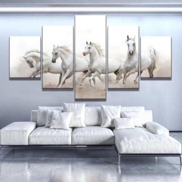 Imagem de Quadros Decorativos 5 Peças Cavalos Brancos Selvagens
