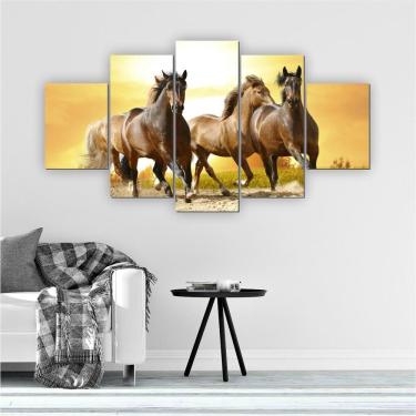 Imagem de Quadros Decorativos Mosaico Quarto Cavalos 5 Peças