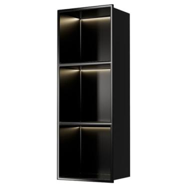 Imagem de Nicho de chuveiro, alcofa embutida em aço inoxidável, organizador de chuveiro embutido para casa quarto banheiro, xampu higiênico prateleiras de armazenamento à prova d'água (cor: preto, tamanho: 90 x