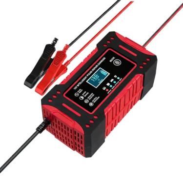 Imagem de Carregador de bateria de 6 A, carregador automático inteligente de 12 V, dessulfatador de manutenção de bateria com compensação de temperatura para cortador de grama marinho, vermelho