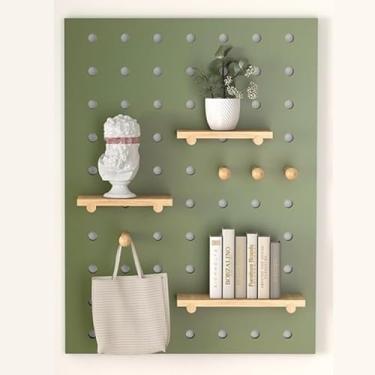 Imagem de Kit organizador de parede quadrado de madeira para casa, escritório e garagem - Solução de armazenamento de parede (verde, 80 x 59,9 cm) - Sistema versátil de exibição e organização