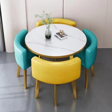 Imagem de Mesa de negociação vendas escritório lojas reuniões pequenas mesas redondas, mesa de jantar para 4, 1 mesa e 4 cadeiras, para lounge, sala de estar, cozinha (amarelo + azul)