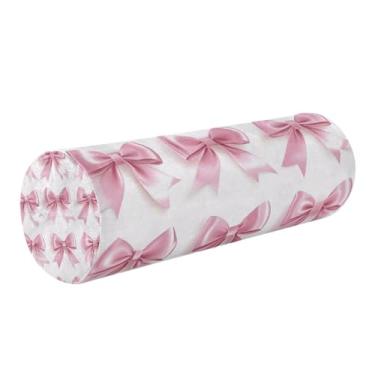 Imagem de Burbuja Almofada de rolo redondo cilíndrico rosa Valentine para alívio da dor no pescoço, almofada de viagem cervical de espuma viscoelástica com capa lavável removível para cama, cabeça e pernas