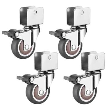 Imagem de Rodas de borracha macia para móveis - Rodízios silenciosos em forma de U de 5 cm com freio - Perfeito para armários e rolos - Conjunto de 4 peças, substituição de braçadeira de 25 mm