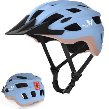 Imagem de Veltuno Capacete de bicicleta para adultos, capacete leve de mountain bike com luz traseira de LED recarregável por USB, viseira de sol removível para mulheres, homens, adequado para ciclismo e
