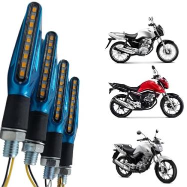 Imagem de Kit de 4 Piscas Seta Moto Universal Led Slim Palito 12V Metalizado Preto Dourado Vermelho Azul Prata (Azul)