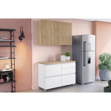 Imagem de Cozinha Modulada Completa Rainha 2 Peças 1 Aéreo + 1 Balcão C2p44 Branca Nature