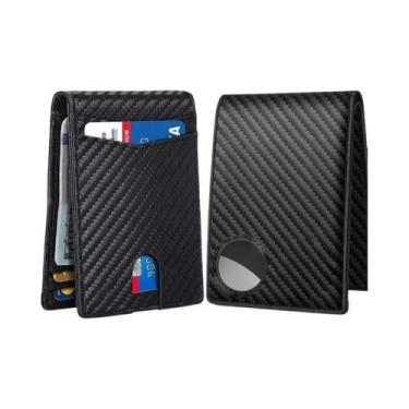 Imagem de Carteira Masculina Minimalista De Couro Com Fibra De Carbono Preta E P