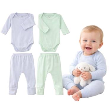 Imagem de Kit C/ 2 Conjuntos Bebês Body + Mijão Canelado Pé Reversível