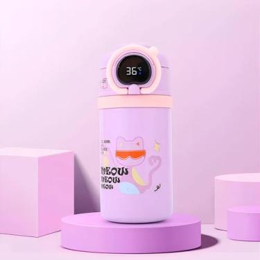 Imagem de Garrafa Térmica Infantil 550ml Tela Digital Termômetro Lilás - ShopMix