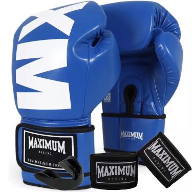 Imagem de Kit Luva De Boxe Muay Thai MXM Azul + Bandagem 3m + Protetor Bucal - Maximum Boxing-Uni...