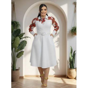 Imagem de Vestido Feminino Terra Prometida Midi Festas Social, Branco, P