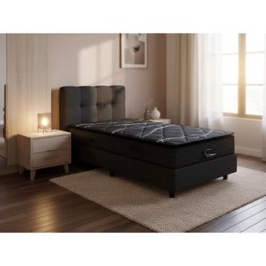 Imagem de Cama Box com Baú Solteiro Itália Black Madeira Abertura Pneumática Preto Umaflex Colchões