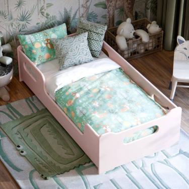 Imagem de Cama com Colchão Infantil Montessoriana Baixa Menino Menina Quarto Criança Encanto Rosa